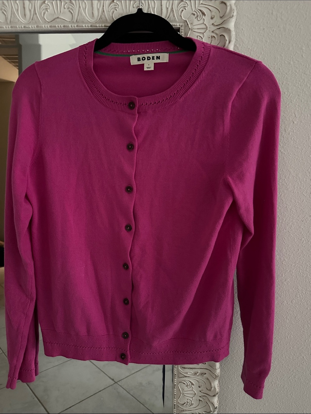 Boden Fuchsia Crewneck Button Cardigan